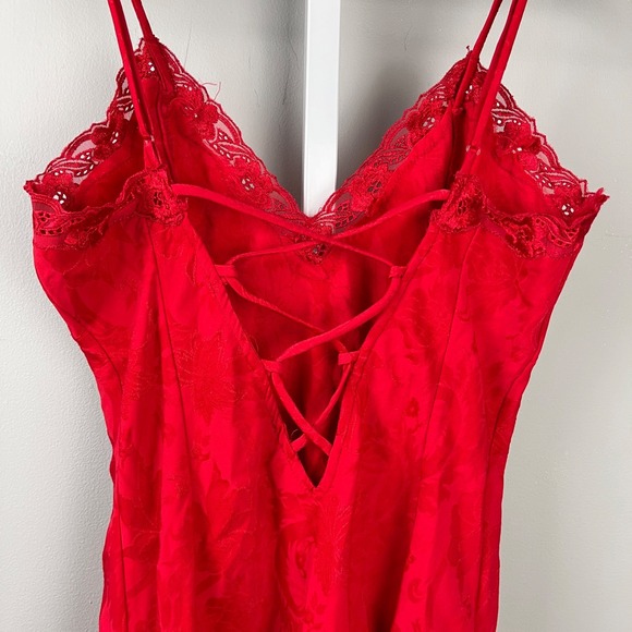 Vintage Victoria's‎ Secret Womens S Gold Label Red Chemise Floral Jacquard - Picture 7 of 8